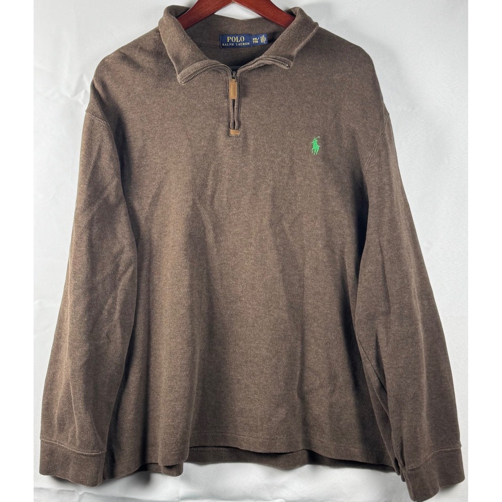 Polo Ralph Lauren Mens XXL Brown 100% Cotton Quarter Zip Pullover Sweater Pony